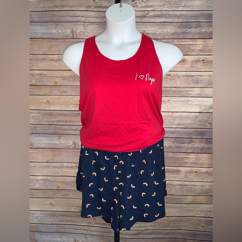 Cacique Sleep Red Top/ Print Shorts - Size 18/20
